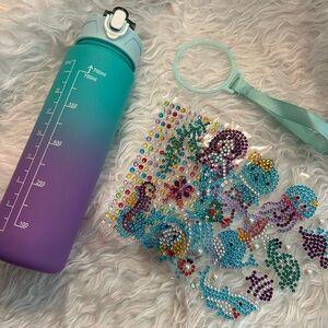 New Ombré Water Bottle Mermaid & Sea life Gem Stickers Decorate your own 25 oz
